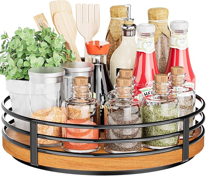 10" Lazy Susan Turntable Organizer - Wood Round Lazy Susan for Cabinet Kitchen Countertop Dining Table Pantry Cupboard Bathroom Coffee Bar Storage Home Decor