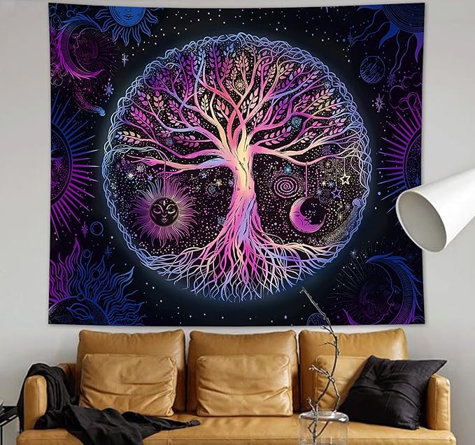 FORATER Tree of Life Tapestry Wall Hanging Colorful Life Tree Tapestries Aesthetic Sun and Moon Galaxy Wall Tapestry for Bedroom Living Room Dorm(53 x 61 Inch, Multicolor)