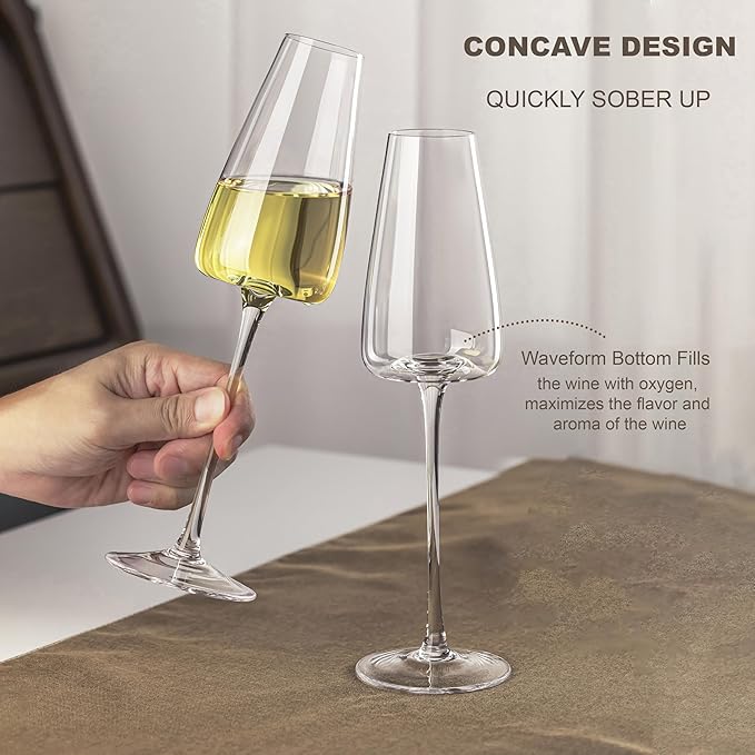 Champagne Flutes Glass Set of 4,Crystal Champagne Glasses 9OZ/ 270ML, Hand Blown Mimosa Glasses, Unique Champagne Gift for Wedding, Engagement Gift