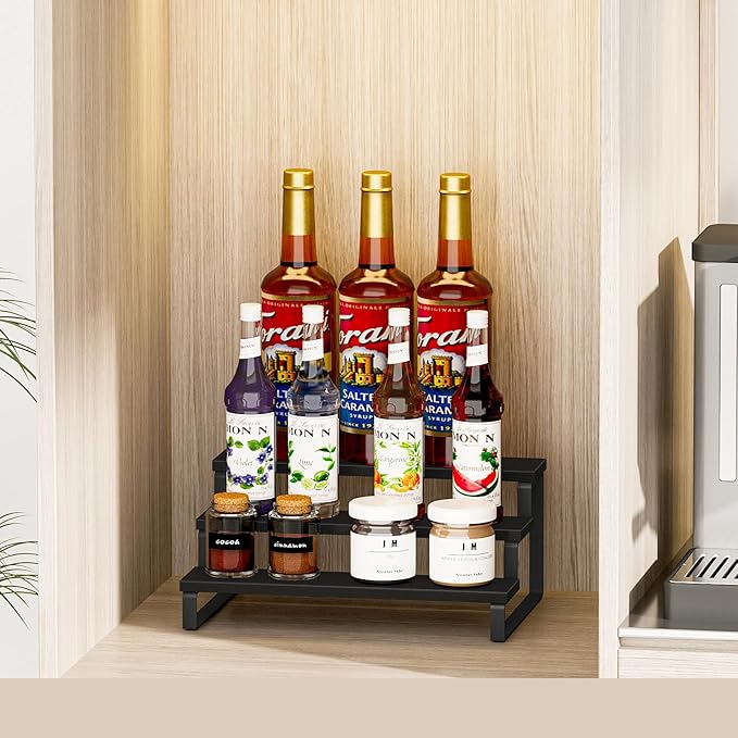 Giikin 3 Tier Spice Rack, Cabinet Organizer Shelf, Wooden Spice Rack for Countertop, Kitchen Counter Storage Shelves Cupcake Stand Holder Display Stand, Black