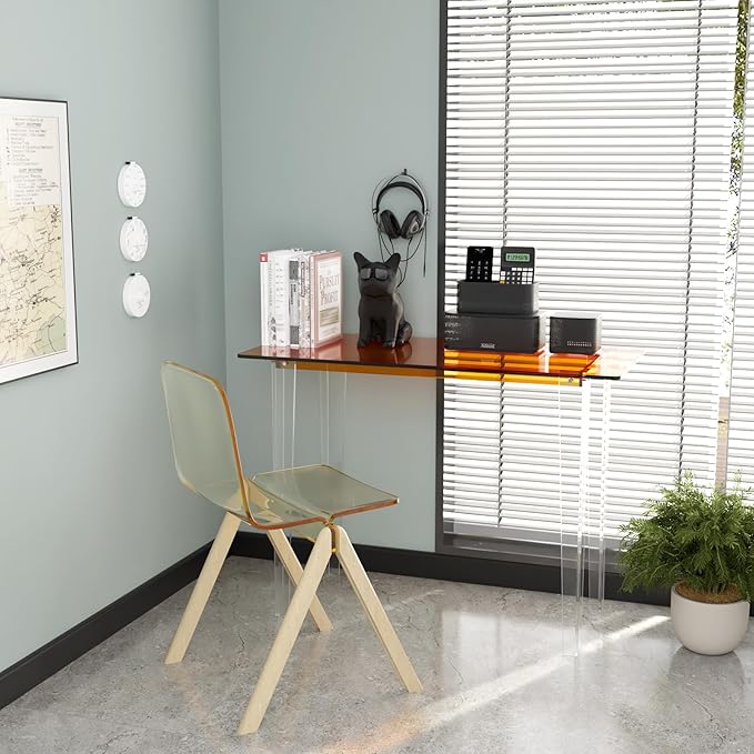 Acrylic Desk, Modern Study Table for Home Office - Extended Surface Multi-Purpose Console & Entryway Table, Sturdy Lightweight Design (42.5-inch, Orange)