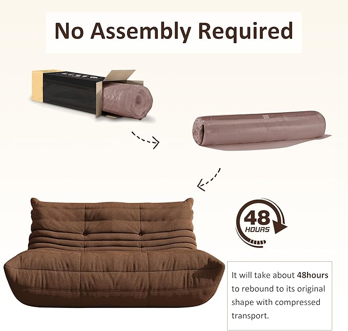 Bean Bag Chair, Oversized Loveseat Fireside Chair for Adults, 2 Seater with Memory Foam Filled, Lazy Sofa Lounge Floor Sofa for Living Room, Bedroom, Office, No Assembly Required. (Coffee)