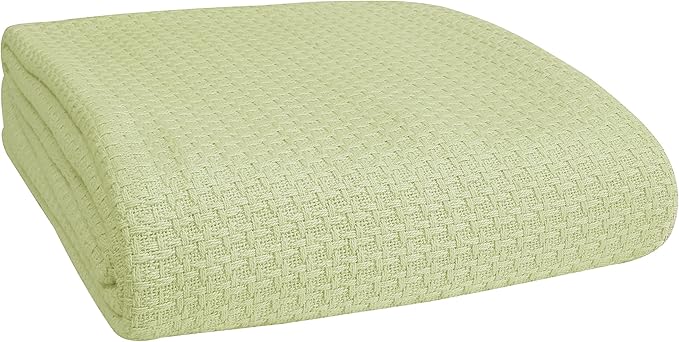 BELIZZI HOME 100% Cotton Bed Blanket, Breathable Bed Blanket Twin Size, Cotton Thermal Blankets Twin, Perfect for Layering Any Bed for All Season, Sage Green