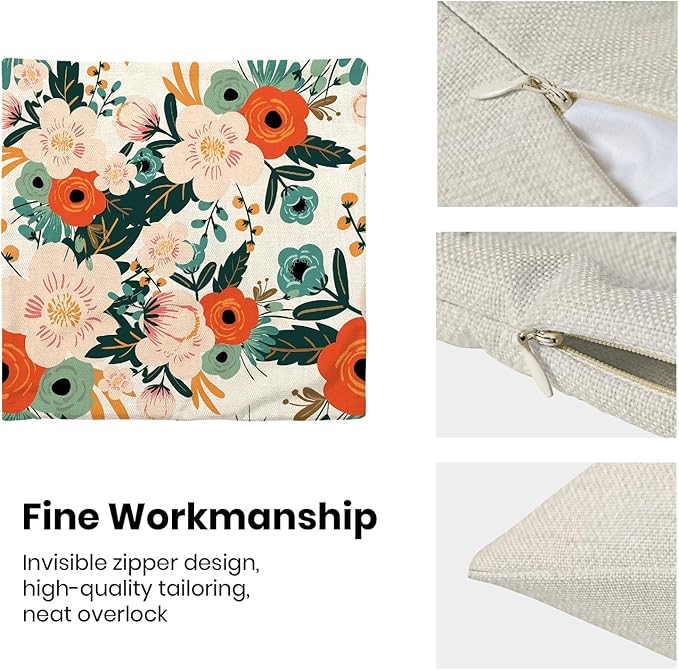 CXMEIFLY Spring Pillow Covers 16 x 16 Inch Set of 2 for Watercolor Flowers Decor Throw Pillows Pink Red Green Plant Floral Outdoor Decorative Cushion Cases for Couch Bed Decorations