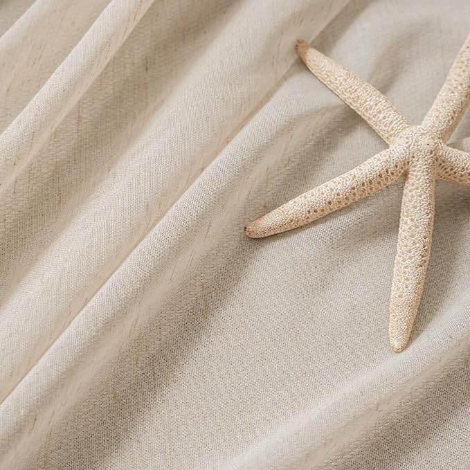 FMFUNCTEX Linen Sheer Curtains for Bedroom, Taupe Curtains 96 inches Long for Living Room, Brown Farmhouse French Flax Blend Window Draperies, Rod Pocket 2 Panels Set