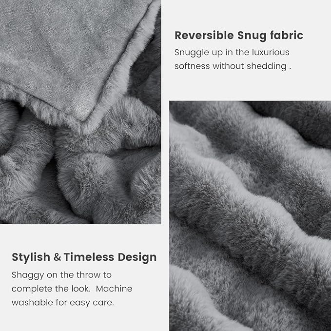 Cozy Bliss Faux Fur Throw Blanket for Couch, Fuzzy Soft Plush Thick Bubble Blanket for Sofa Bedroom Living Room, 108 * 90 Inches Light Grey