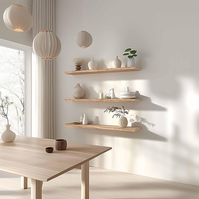 36 Inch Floating Shelves for Wall Rustic Light Wood Wall Shelves for Bedroom Set of 4