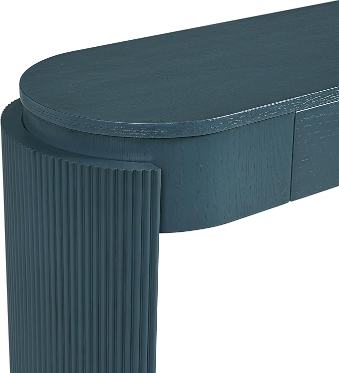 55" Sofa Table with Oval Top and 2 Drawers, Entryway Console Table with Fluted Design for Hallway,Foyer,Entry and Living Room (Fully Assembled-Navy)