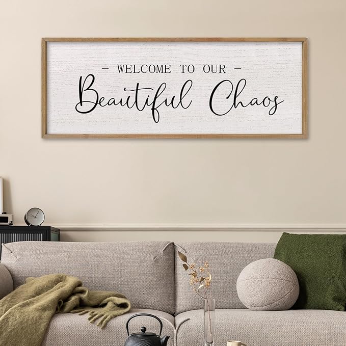 comurdyo Welcome To Our Beautiful Chaos Wall Decor Art 40"X15" for Home Entryway Sign Large Wood Framed Wall Hanging (Wood)