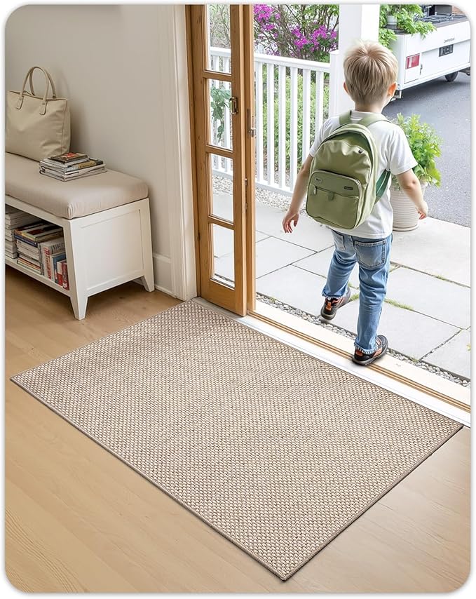 Color&Geometry Front Door Mat Indoor 22.6"x31.5", Ultra Non Slip Rubber Backed Dirt Trapper, Low Profile Thin Washable, Easy Clean Entryway Rug Door Mat Indoor Entrance, Khaki (Rolled-up NO Creases)