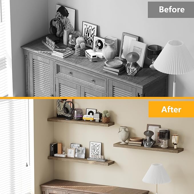 BAMEOS Floating Shelves,40 in W x 8in D Wall Mounted Wooden Shelves with Invisible Brackets Set of 3, Hanging Wall Shelves Decoration for Bedroom, Bathroom, Living Room and Kitchen