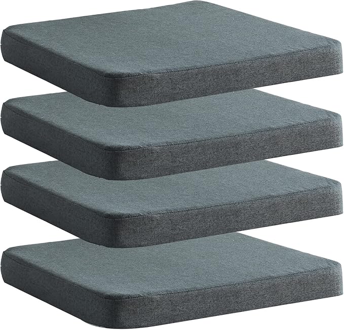 Chair Cushion for Dining Chairs with Ties 4 Pack Non Slip Memory Foam Kitchen Room Chair Pads for Outdoor Patio Furniture 17x16 Inch, Gray