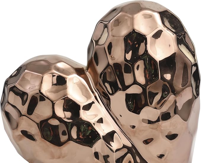 Deco 79 Ceramic Heart Decorative Sculpture Dimensional Angled Origami Inspired Home Decor Statue with Faceted Exterior, Accent Figurine 8" x 3" x 8", Rose Gold