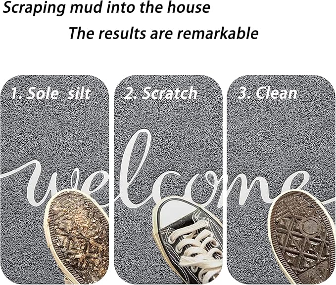 FireProof Outdoor Indoor Welcome Mat, Long-lasting Non-Slip and Easy to Clean Rectangular Entrance Mat, Grey (30 x 17.5) For High Traffic Areas