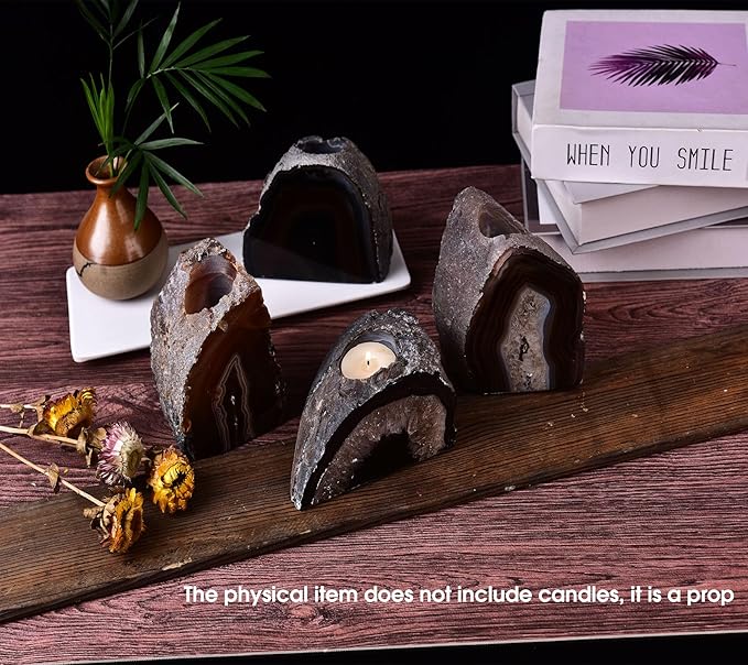 AMOYSTONE Earth Tone Agate Candle Stand 1.5-2lb Spa & Yoga Studio Essential | Natural Brazilian Stone | Meditation Sanctuary Decor | Eco-Friendly Spiritual Gift