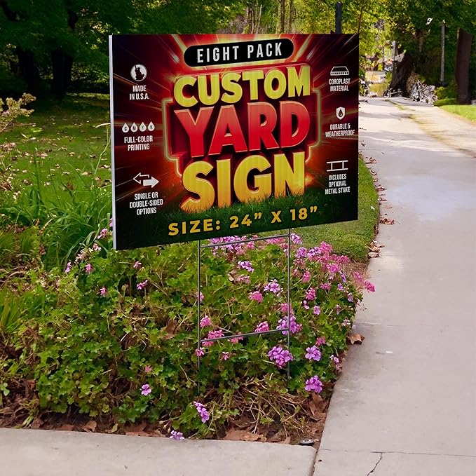 8 Pack 24"x18" Custom Yard Signs with Stakes, Personalized Yard Signs for Outdoors, Customized Full Color Print Corrugated Signs for Business