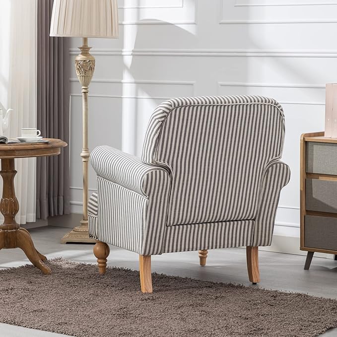 chairus Linen Accent Chair for Living Room Upholstered Mid Century Modern Single Sofa Chair with Solid Wood Legs Comfy Reading Chair Armchair for Bedroom/Office Room/Recption/Lounge, Black Stripe