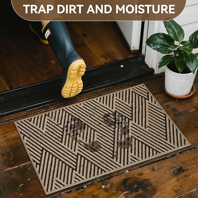 Front Door Mat Outside Entrance, Non Slip Rubber Backing, Trap Dirt and Moisture, Easy Clean Low Profile Welcome Floor Mats for Patio Porch Indoor Outdoor Entry Mat, 31x47 Inch, Brown