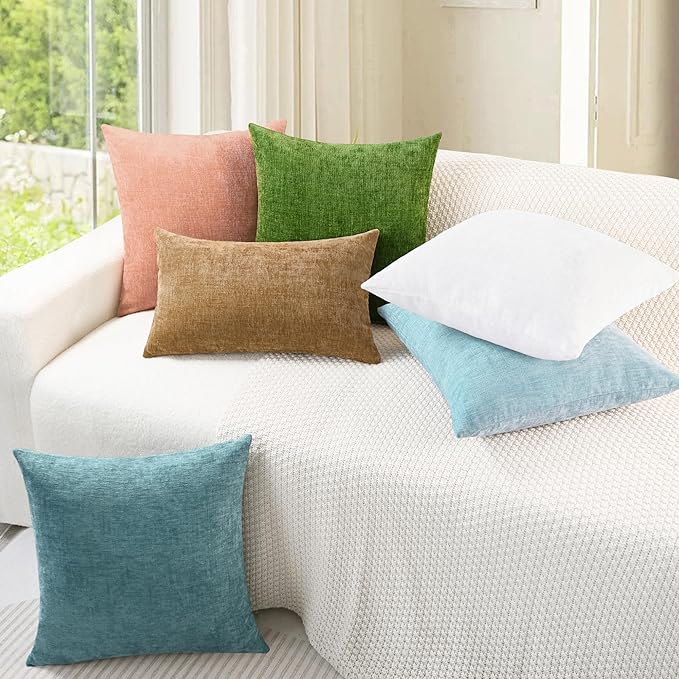 CaliTime Throw Pillow Covers Decorative 26 X 26 Inches Pack of 2 Cozy Chenille Cushion Cases for Couch Sofa Bed Living Room Home Light Blue Grey