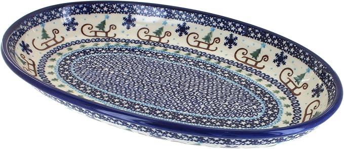 Blue Rose Polish Pottery Noel Nights Oval Platter