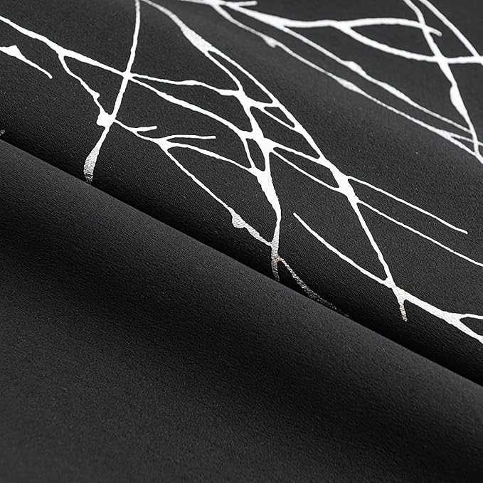 Grommets Blackout Long Window Curtains Black Silver-52W*95L 2PCS Drapes for Bedroom