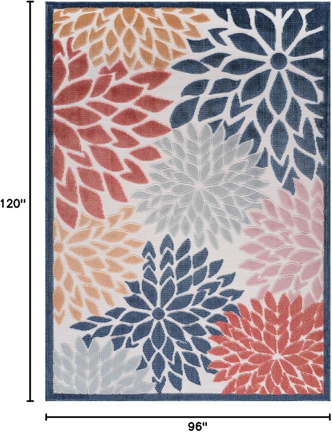 Beverly Rug Outdoor Rug 8x10 Modern Floral Tropical Area Rugs for Indoor and Outdoor Patio Easy to Clean Non Shedding Living Room Porch Garden Washable Outside Carpet (8 x 10 Multicolor)