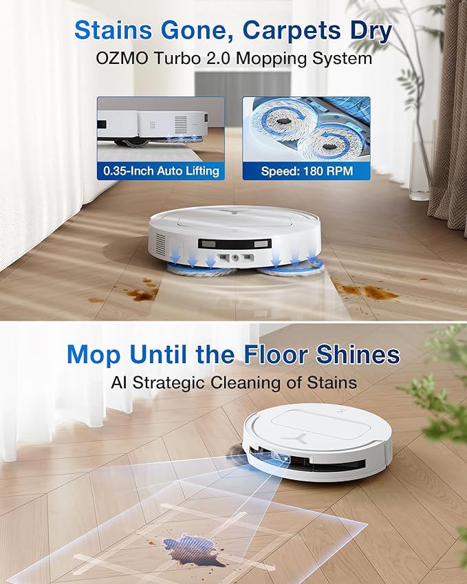 ECOVACS DEEBOT T50 PRO Omni Robot Vacuum and Mop, 3.19” Ultra-Slim, 15,000Pa Suction, ZeroTangle 2.0, TruEdge Edge Cleaning, AIVI 3D Obstacle Avoidance, Auto Mop Wash & Dry, Self-Emptying,White