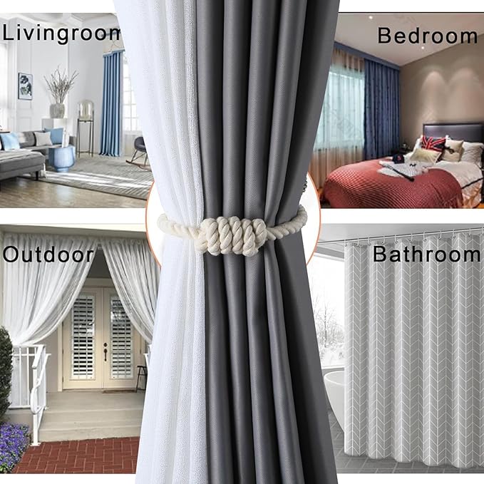 Fenghuangwu 4Pack Magnetic Curtain Tiebacks – Bohemian Style Handmade Woven Tie-Backs for Drapes,Elegant Exquisite Knot Holdbacks,Outdoor Boho & Modern Home Decor(Navy)