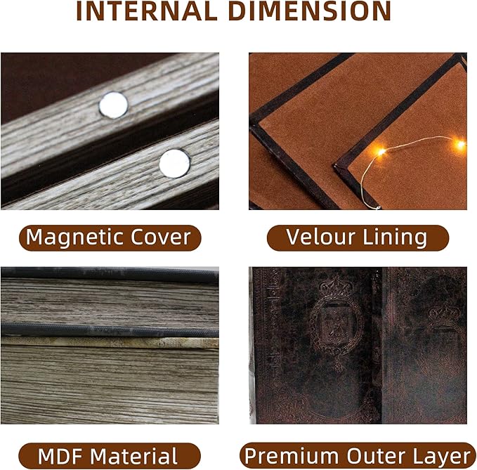 Decorative Book Box Set of 3,Vintage Style Book Shaped Storage Box,Leather Decorative Wooden Trinket Jewelry Books Boxes with Antique Embossed Pattern,Mother's Day/Graduation /Birthday Gift Idea