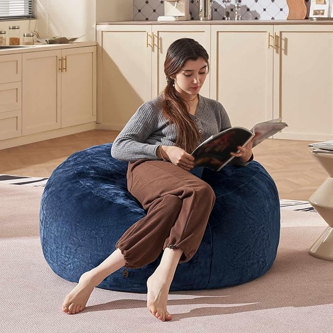 Bean Bag Chair 3Ft, Memory Foam Filled, Large Beanbag Chairs for Adults and Teens, Soft Sofa with Removable Flannel Cover, Round Couch for Living Room Bedroom College Dorm (Blue, 3FT-36×36"×24")
