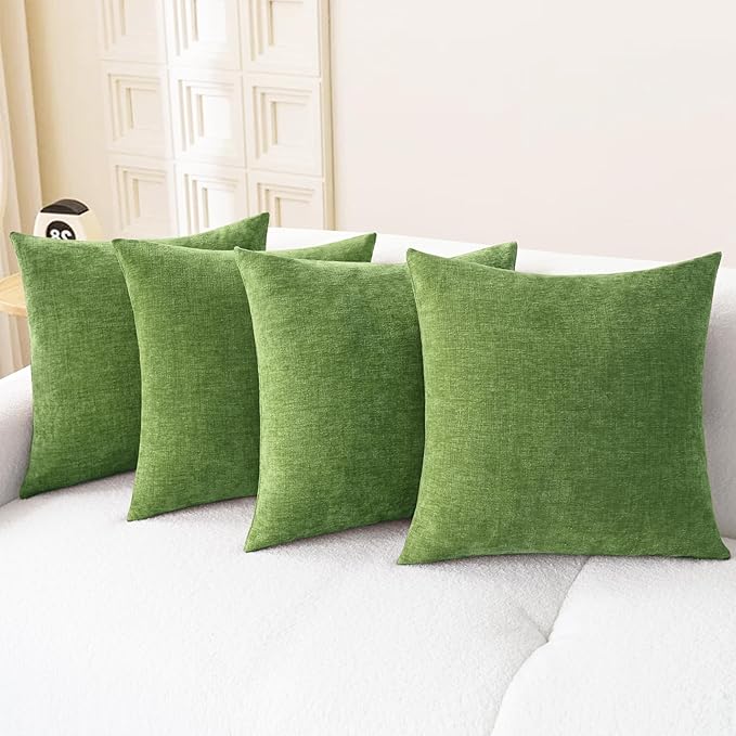 CaliTime Throw Pillow Covers Decorative 18 X 18 Inches Pack of 4 Cozy Chenille Cushion Cases for Couch Sofa Bed Living Room Home Forest Green