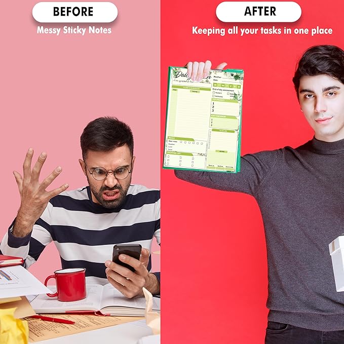 Daily Plan Notepad, 52 Sheets 8.5" X 11.5" Daily for To-Do Lists, Habit Tracking, Academic Scheduling, and Productivity Goals - Perfect for Work, Home, and Office Organization| Tropical Green Floral