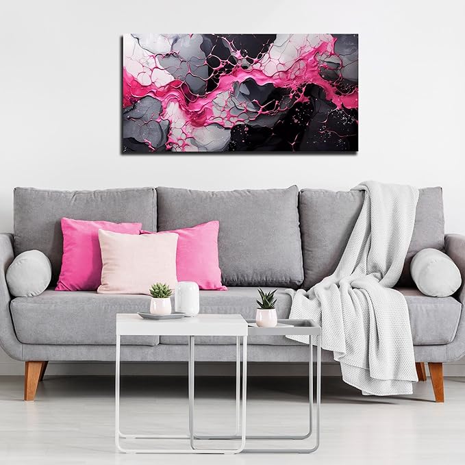 GUGIKA Abstract Wall Art for Living Room, Pink Canvas Wall-Art for Girls Bedroom, Print Paintings, Size 20x40 Inches
