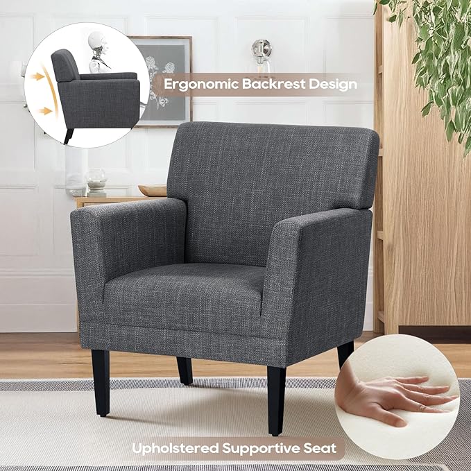 COLAMY Accent Chair Set of 2 for Living Room, Modern Upholstered Fabric Accent Armchair with Back, Soft Single Sofa Chair with Arms for Bedroom/Office/Reception Room, Dark Grey