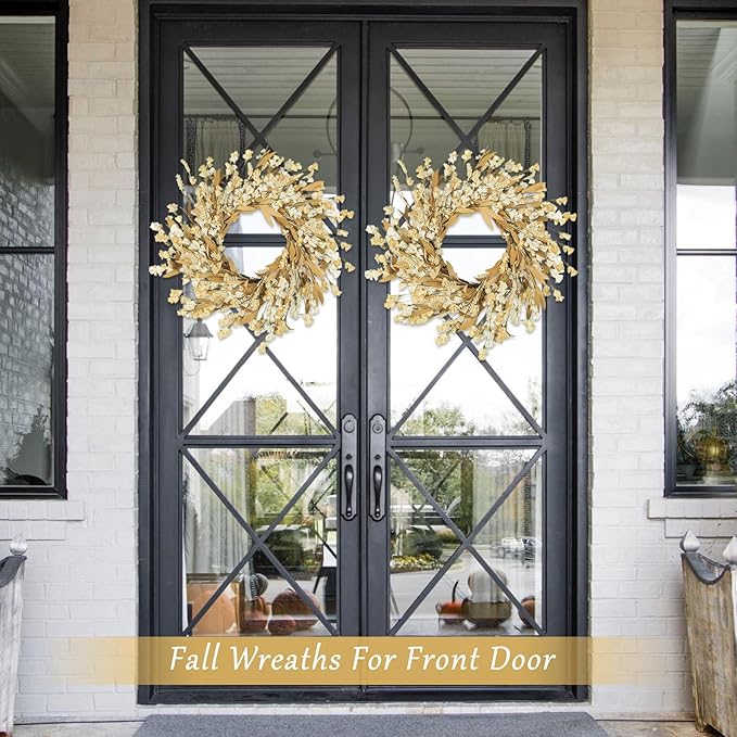 Artgar Fall Wreath, Fall Wreaths for Front Door, 24 in Fall Decor Floral Wreath, Door Wreaths for Front Door Outside All Season for Thanksgiving Home Indoor Outdoor Wall Decor (Wheat)