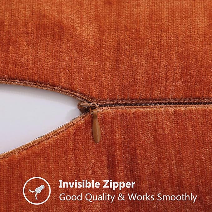 decorUhome Fall Chenille Soft Throw Pillow Covers 22x22 Set of 2, Farmhouse Velvet Neutral Decorative Euro Pillow Covers with Stitched Edge for Couch Sofa Bed Home Decor, Rust