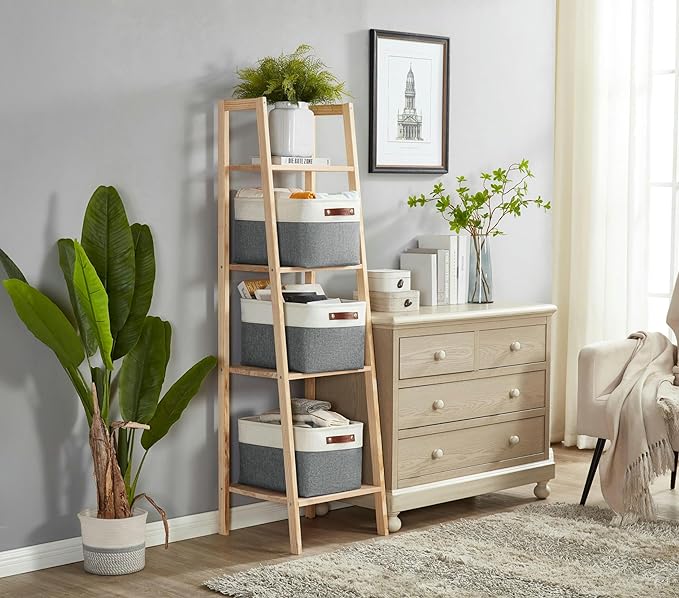 DECOMOMO Storage Bins Fabric Storage Baskets for Shelves, Linen Closet Organization Toys Nursery (Slate Grey and White, Large - 4 Pack)