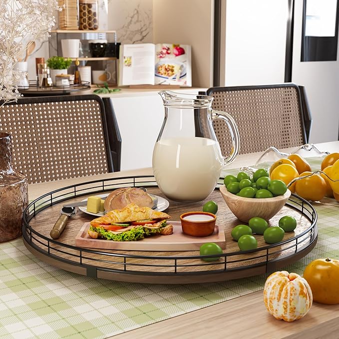 Acacia Wood 18" Lazy Susan Turntable Organizer for Table Top, Farmhouse Large Round Lazy Susan for Cabinet Kitchen Centerpieces Dining Table, for Condiments Charcuterie, Bathroom Vanity Tray Decor