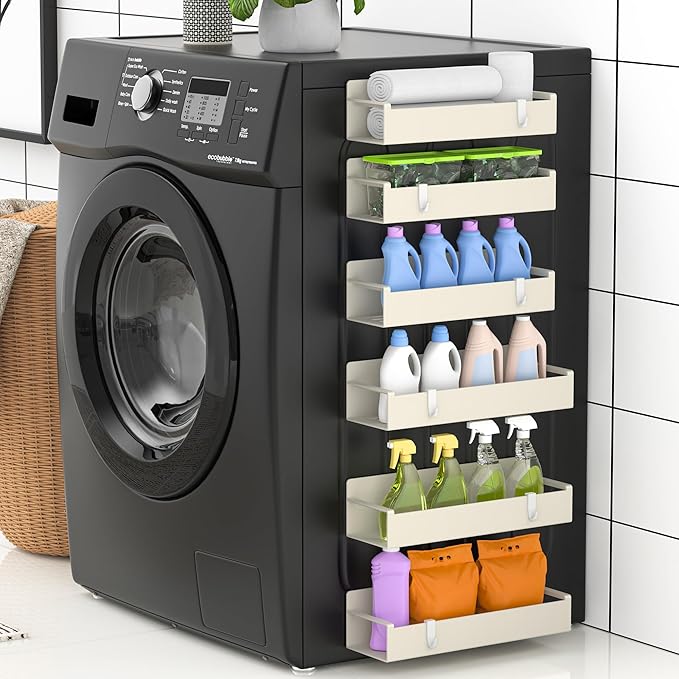 6 Pack Magnetic Spice Rack Organizer for Refrigerator and Oven, Cream White Fridge Organizers and Storage for Kitchen