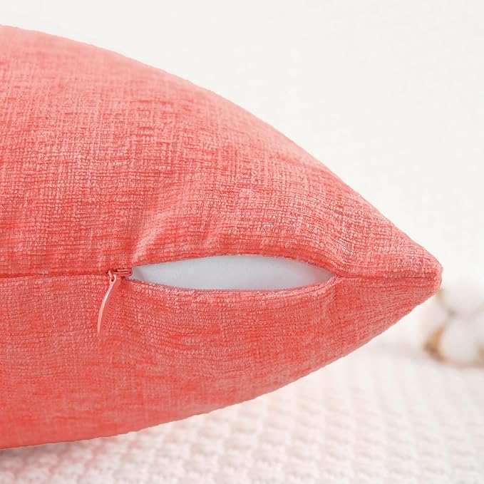 CaliTime Throw Pillow Covers Decorative 16 X 26 Inches Pack of 2 Cozy Chenille Cushion Cases for Couch Sofa Bed Living Room Home Living Coral