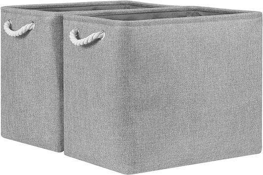 Bidtakay Collapsible Storage Bins for Clothes Large Grey Storage Baskets with Cotton Handles 17x12x15 In Set of 2 Fabric Cubby Storage Bins Livingroom Home Decorative Storage Organizer for Blankets