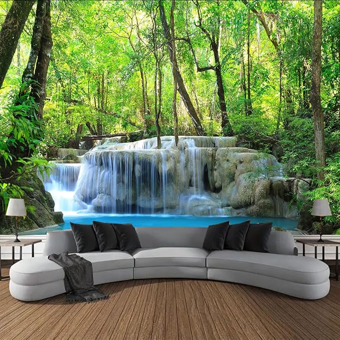 FENDROM Waterfall Tapestry Nature Stone River Forest Scenery Theme Print Landscape Jungle Wall Hanging for Living Room Party Beach Picnic Blankets Tablecloths Wall Decor