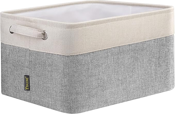 BALEINE 1 Pack Fabric Storage Bins for Shelves, Linen Storage Baskets for Organizing, Decorative Closet Bins for Clothes, Home (Grey, 15''x11''x9.5'')
