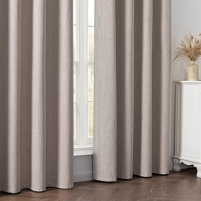 Blackout Curtains 96 Inches Long 2 Panels Set, 100% Black Out Textured Thermal Curtains, Grommet Privacy Light Blocking Drapes for Living Room Bedroom Luxury Decor(52W × 96L inch, Beige)