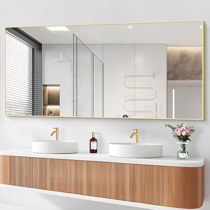 36x72inch Bathroom Mirror, Gold Rectangle Mirror with Thin Metal Frame, Large Rectangular Wall Mirrors for Bathroom, Living Roomm, Hair Salon, Big Farmehouse Mirror Hang Horizontal/Vertical