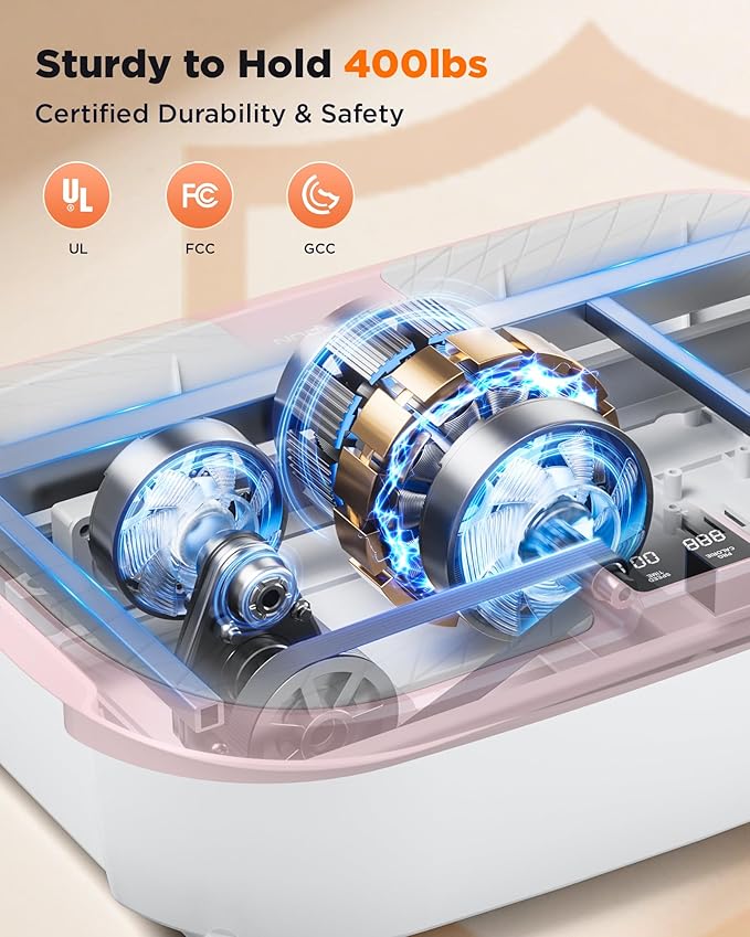 FEIERDUN Vibration Plate Exercise Machine, 400 LBS Capacity Vibration Plate for Lymphatic Drainage, Max Space for Whole-Body Workout & Relaxation at Home