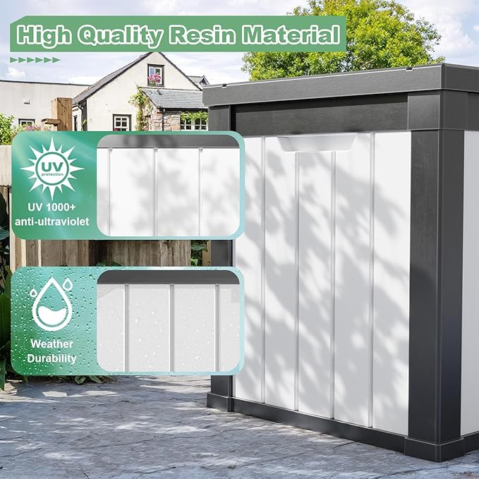 DRATO 50 Gallon Deck Box, Outdoor Storage Box for Patio Cushion, Sports Equipment, Garden Tools, Waterproof Patio Storage box, Lockable (Black and White)