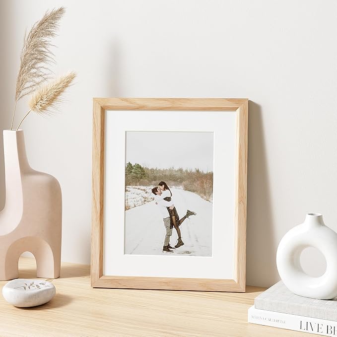 8x10 Picture Frame Set of 4 Natural Solid Oak Photo Frames with 5x7 Removable Mat Wall Hanging Large Handcrafted Frame with HD Plexiglass Wall and Tabletop Display Large Poster Frame