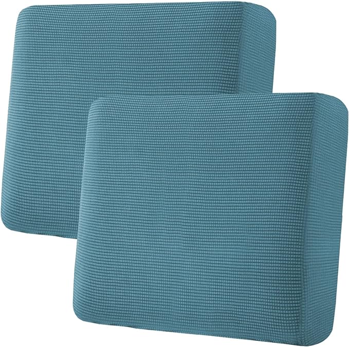 H.VERSAILTEX Super Stretch Individual Seat Cushion Covers Sofa Covers Couch Cushion Covers Slipcover Sets Thick Jacquard Textured Twill Fabric (2 Piece Large Sofa Cushion Covers, Storm Blue)