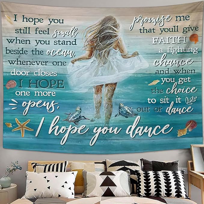 Coastal Beach Tapestry I Hope You Dance Tapestry Wall Hanging for Bedroom Sea Turtle Tapestries Aesthetic Wall Decor for Home Dorm Living Room 50"x60"